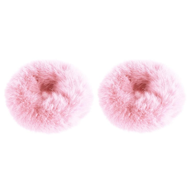 Mljsh 2 PCS Pink Pom Pom Hair Tie Fuzzy Furry Faux Rabbit Fur Scrunchies for Girls Women Hair Accessories - Image 1